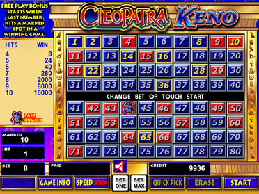 Cleopatra Keno Screenshot